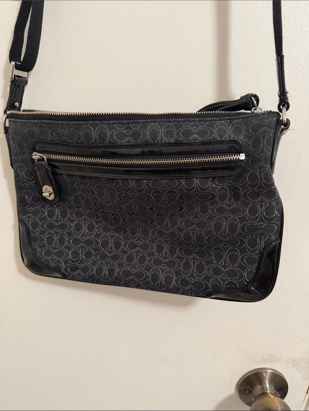 Coach Black Signature Jacquard Crossbody with Silver Hardware